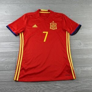 Adidas Football Jersey Mens Medium Red Yellow Spain #7 Álvaro Morata Soccer